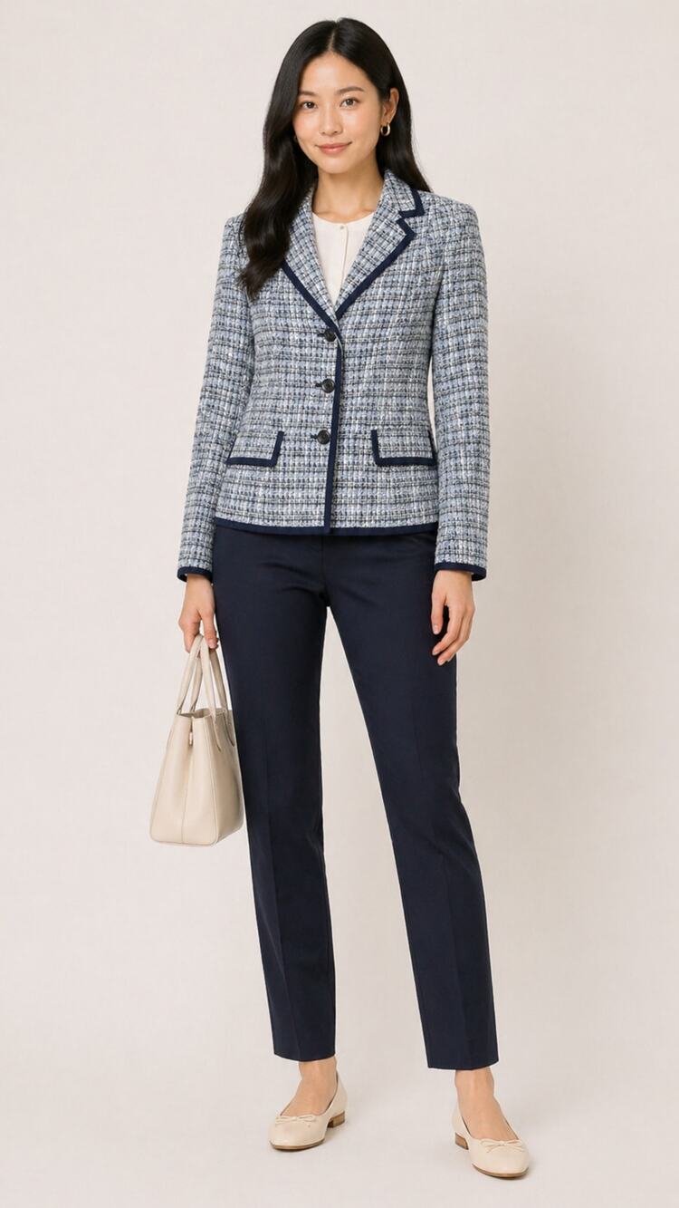 Talbots Tweed Blazer Womens Size 10 Jacket Button Up Blue White Academia Office
